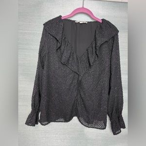 LOFT black shimmer blouse with ruffles
